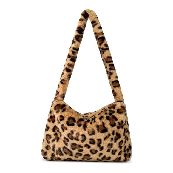 Handbags - NWT Leopard Print Plush Faux Fur Tote Bag